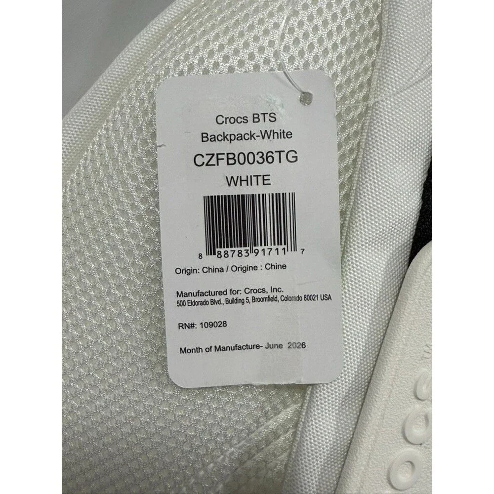 Crocs White Backpack Nylon Charms New With Tags